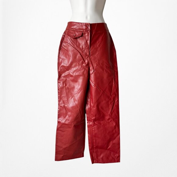 Vintage Y2K Red High Waisted Tapered Mom Style Faux Leather Pants Size XS/S - Picture 3 of 7